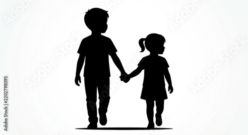 Boy and Girl Holding Hands Silhouette Vector