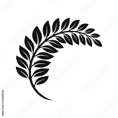 Elegant Curved Leaf Branch Silhouette Vector Illustration for Emblem Design