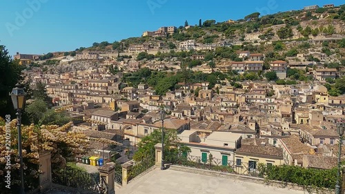 A panoramic view of the historic town of Modica, Sicily, Italy
