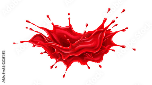 Realistic red liquid splash isolated on transparent background for creative designs