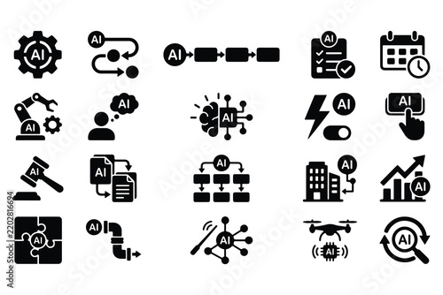 Generative AI Automation and Workflow Icon Set