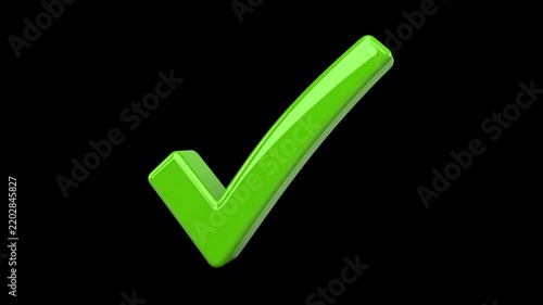 Glossy Green 3D Check Mark For Success And Completion and Correct Answer Visuals