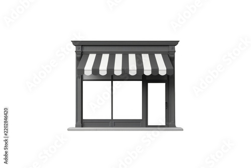 Small Storefront Facade with Striped Awning and Large Windows