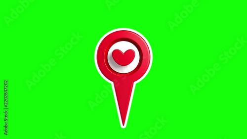 3D Red Map Location Pin With Heart Icon For Dating App Advertisements And Promotional Videos