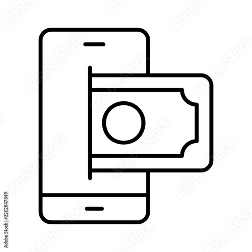 Mobile phone digital payment icon simple monochrome outline financial transaction cash icon.