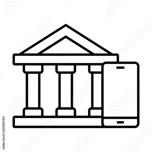 Digital banking icon mobile phone symbol finance application modern simple line graphic art.