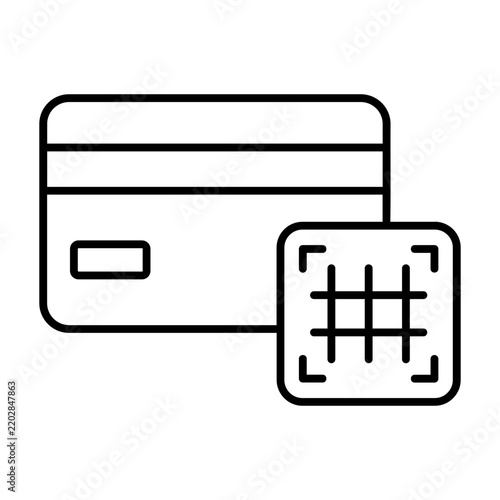 Black white graphic representation payment credit card symbol square pattern scanner icon.