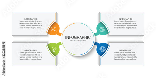 Design template for vector infographic labels with icons and 4 options or steps.