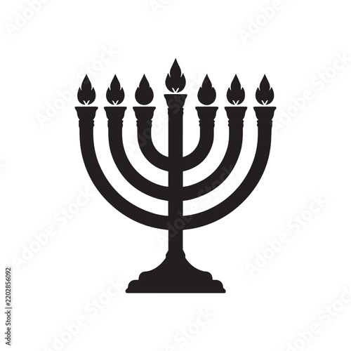 Minimalist Black Menorah Vector Icon - Seven Branch Jewish Candelabra for Hanukkah Celebration