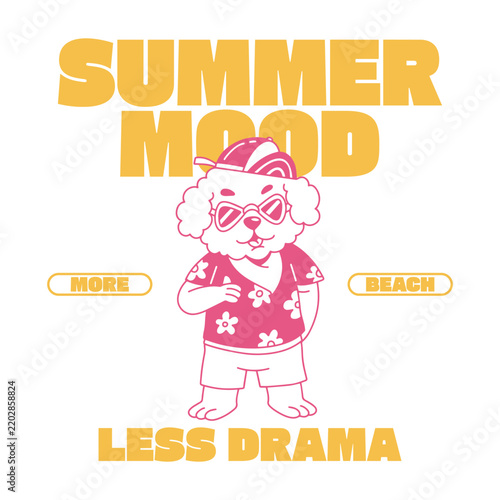 Retro summer dog tshirt graphics design for apparel. Cute dog vector design. Summer animal retro design. Vector illustration