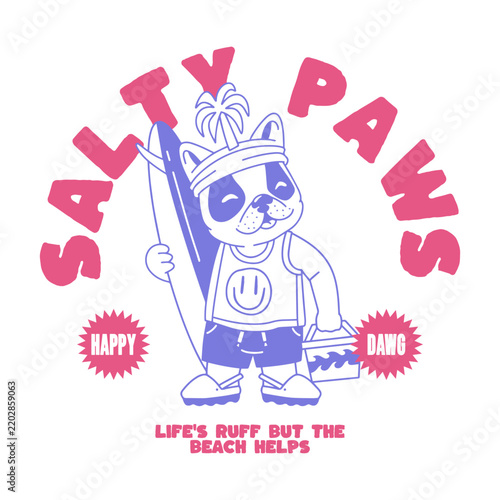 Retro summer dog tshirt graphics design for apparel. Cute dog vector design. Summer animal retro design. Vector illustration