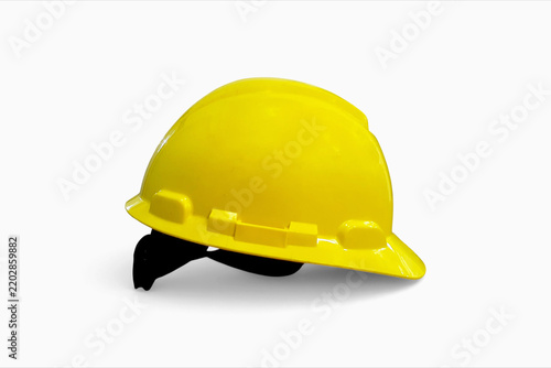 Yellow construction hard hat helmet on a clean white background.