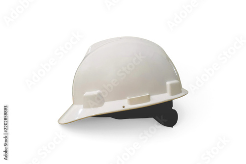 White helmet on a clean white background, representing construction, workplace safety, engineering projects.