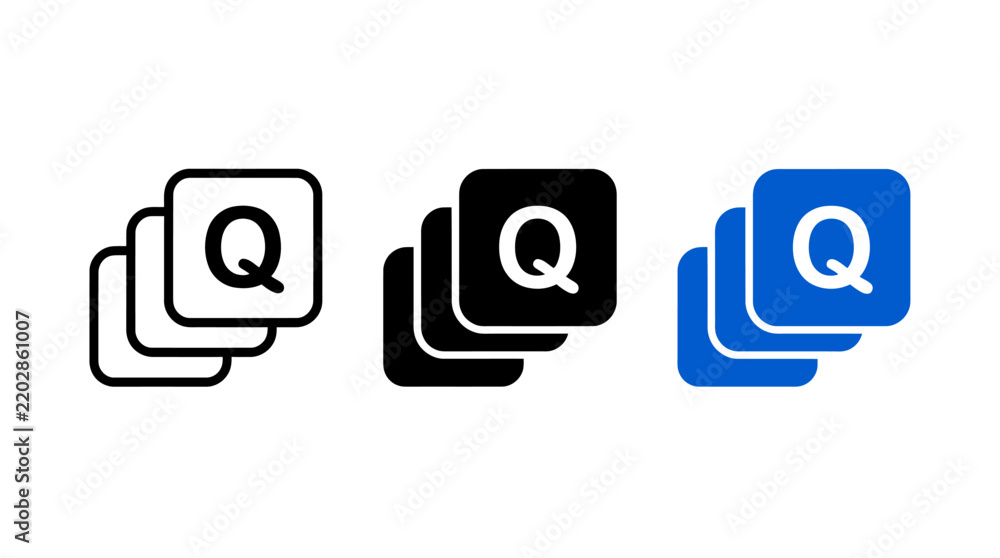 Obraz premium Related Questions and FAQ Stacked Card Icons in Outline Solid and Blue
