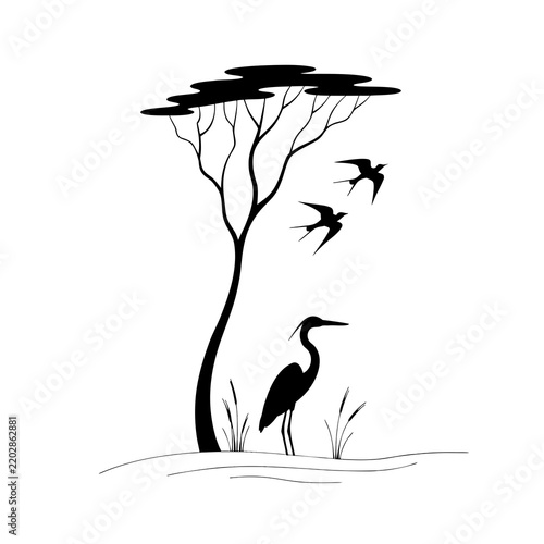 Minimal Heron Swallow Marsh Tree Vector