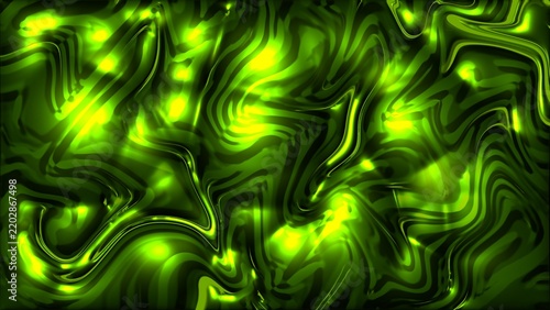 Abstract Green and Yellow Fluid Texture Background, Vibrant Swirling Liquid Metal Surface, Dynamic Organic Flow.   