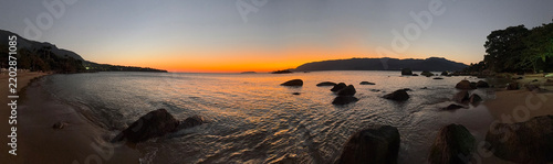 Beautiful sunset at Julião Beach in Ilhabela, Brazil.