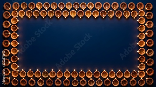 This stunning image captures the radiant spirit of diwali the festival of lights with a beautiful border of traditional oil lamps symbolizing hope prosperity and