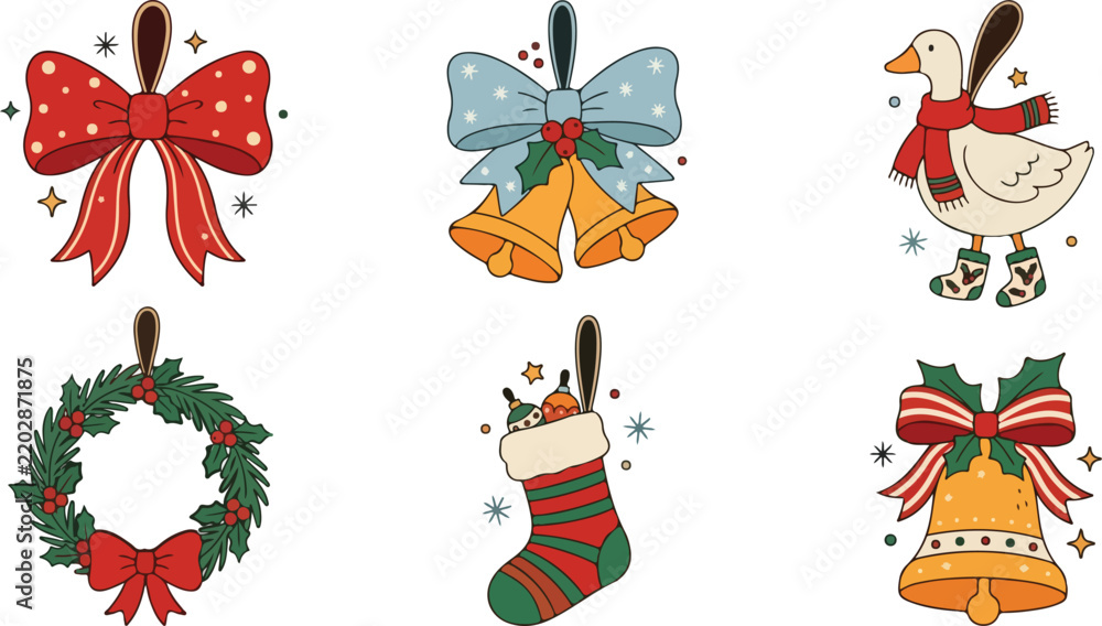 Fototapeta premium Set of hand drawn watercolor christmas elements for festive holiday decoration and greeting card design