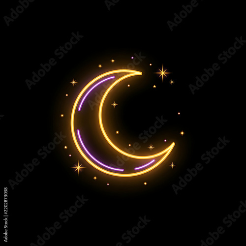 A single Halloween crescent moon illustrated with glowing neon line art