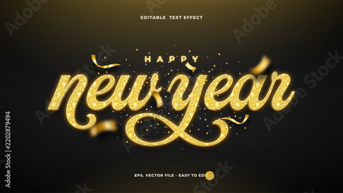 New Year Text Effect With Shiny Gold Glitter Text Style