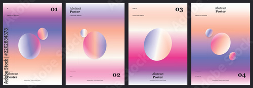 Gradient abstract liquid shapes poster set, pastel pink and purple vector backgrounds for social media stories and branding
