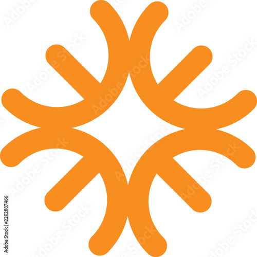 geometric e letter logo with spark symbol, orange color design