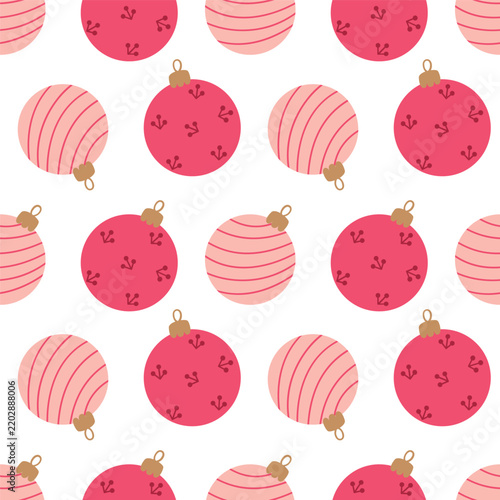 Christmas seamless pattern with pink baubles ornament background for holiday design