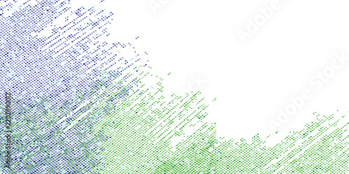 An abstract halftone dot pattern with purple and green color gradients on a white background. Decorative patterns like this are often used as digital graphic elements.
