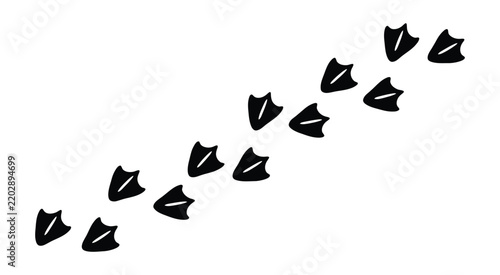 Bird track marks illustration. Minimal black footprint pattern showing a bird walking trail for wildlife, nature, animal behavior, tracking, outdoor, and environmental design.