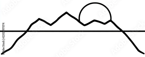 Mountain peaks silhouette at sunset with sun half behind the mountain