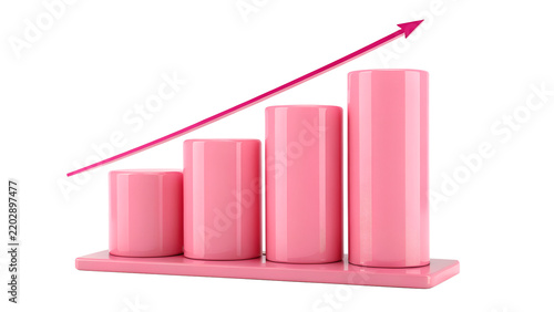 Pink 3D Financial Bar Chart with Rising Arrow Line Isolated on White Background   