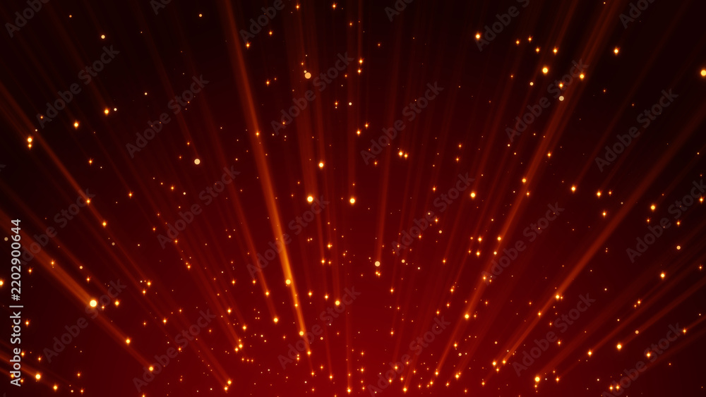 Obraz premium red christmas and new year celebration background with golden shiny stars glitter and particles and light flare, social media background