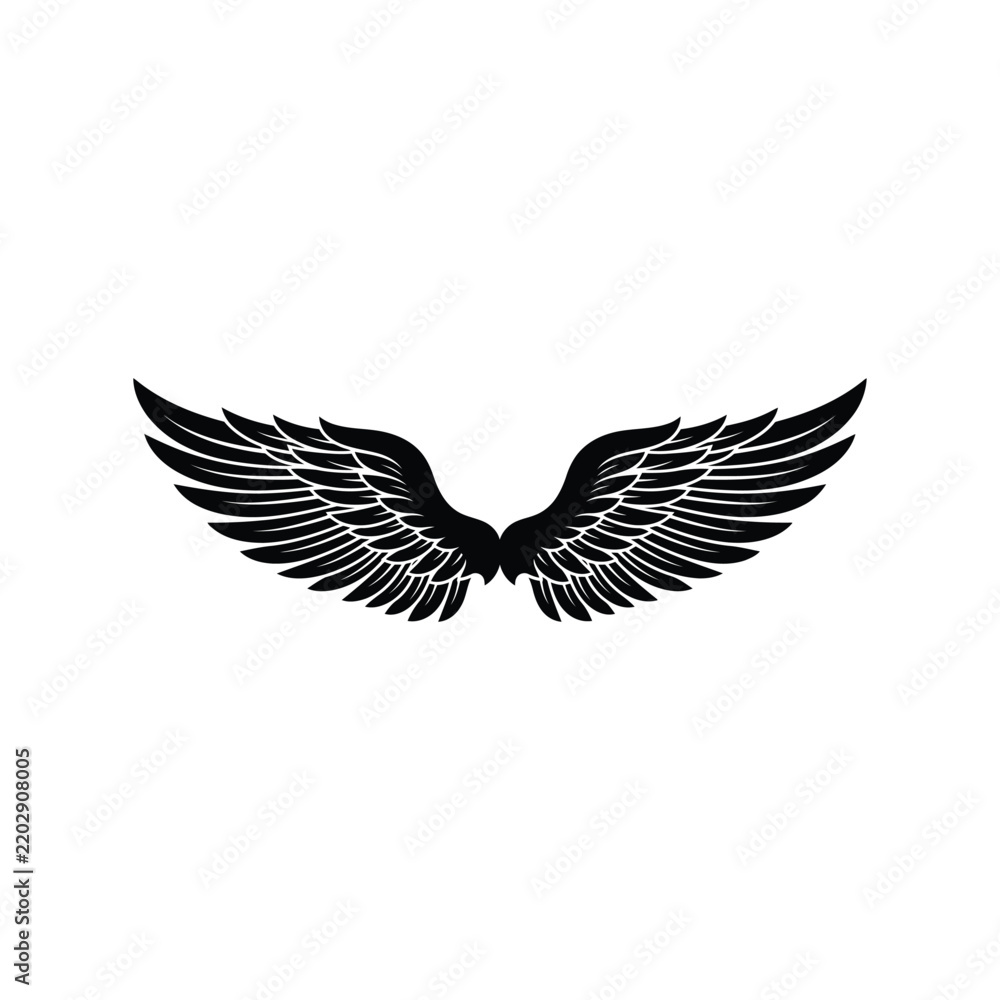 Obraz premium Black silhouette of spread eagle wings isolated on a white background for graphic design projects
