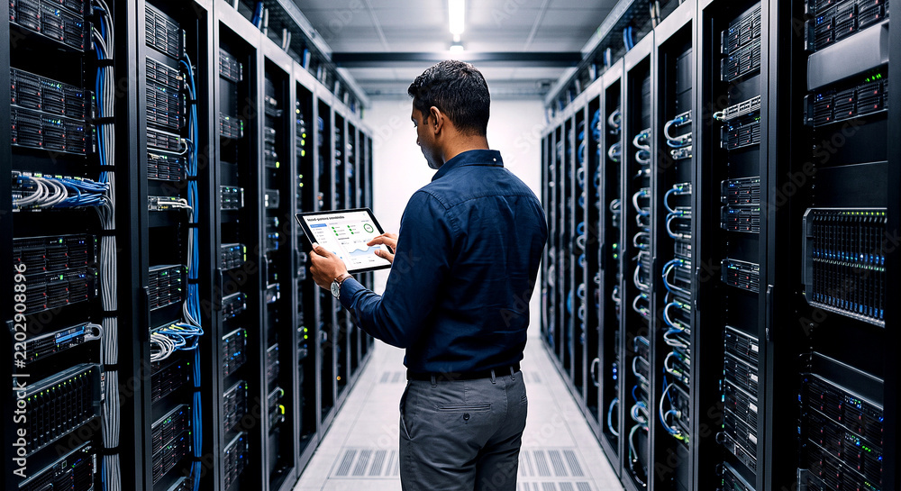 Fototapeta premium IT engineer managing cloud security in data center