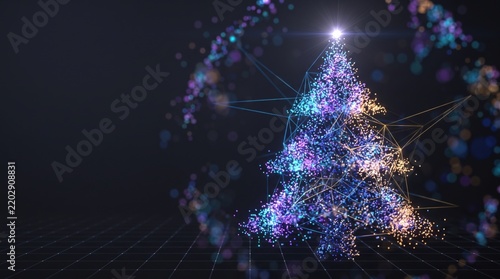 Digital Christmas tree. Glowing tech holiday. Modern festive spirit.