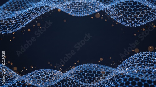 Blue graphene waves. Molecular background. Future tech concept.
