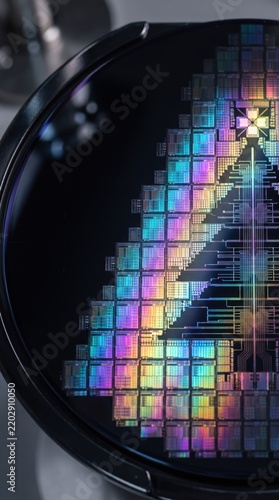 Silicon wafer. Microchip technology. Future innovation.