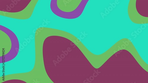 Abstract fluid organic shapes with overlapping layers in teal, purple, and green colors.