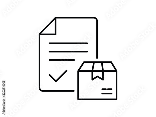 Delivery document icon order list, shipping receipt, checklist symbol, invoice, parcel package, logistic check vector line icon