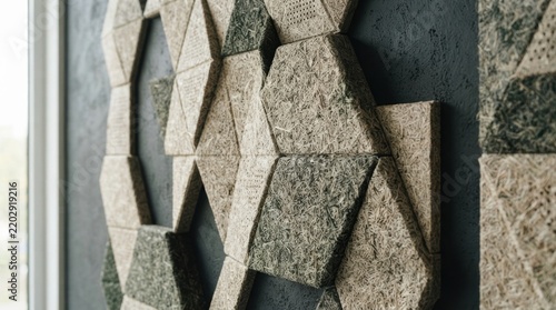 natural fiber acoustic panel Textured geometric wall panels in a modern decorative interior design setting