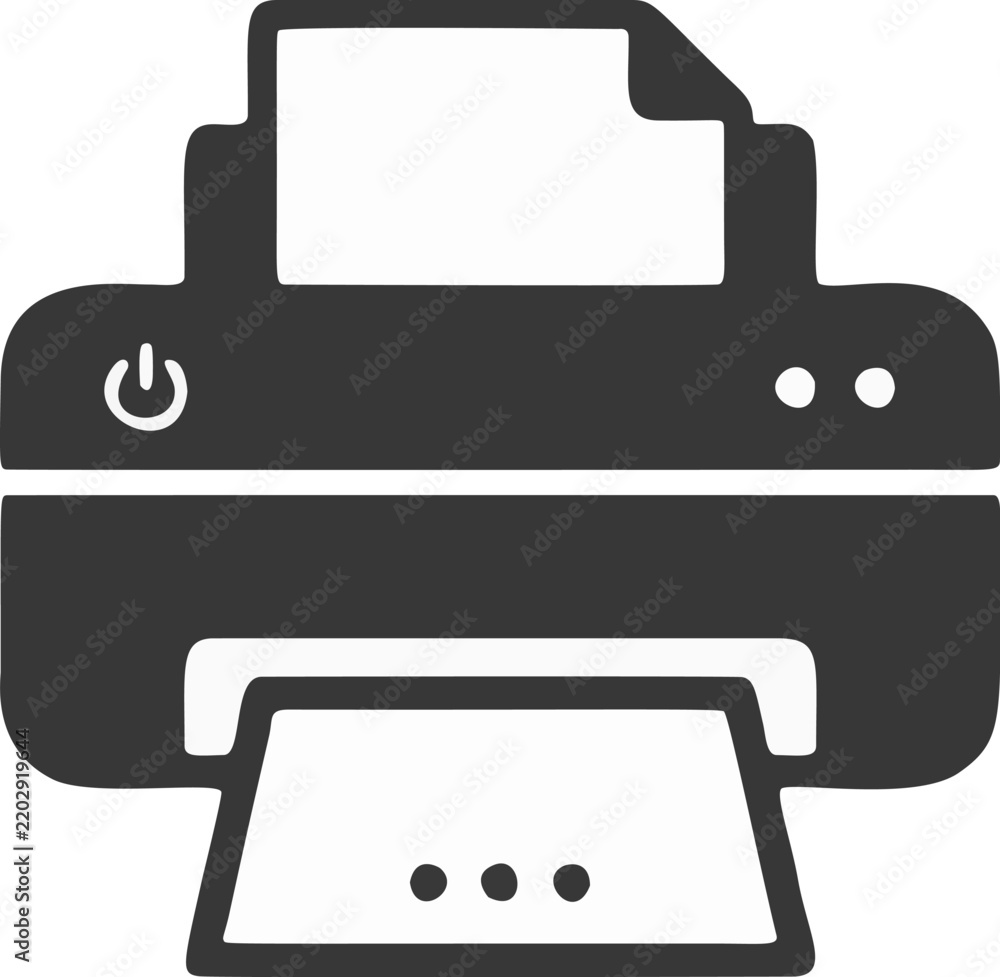 Obraz premium Black office printer desktop scanner icon vector illustration isolated on white background, document printing, hardware device, and office equipment symbol