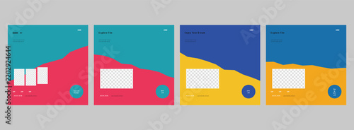 Set of social media templates for creative business promotion featuring modern poster design and vibrant color palettes with geometric layouts