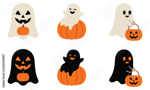 Playful Halloween Ghosts And Pumpkin Characters