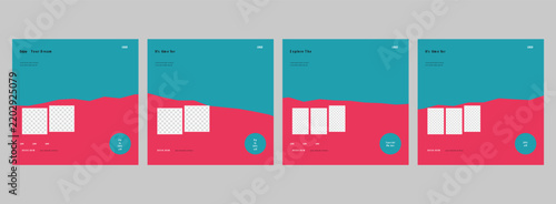 Set of Four Minimalist Social Media Poster Design Layouts featuring Geometric Abstract Shapes and Placeholder Frames for Content
