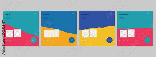 Abstract geometric social media poster design templates featuring vibrant color palettes and modern layout elements for creative digital promotion