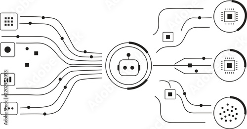 AI system integrating diverse data inputs for automated processing and output generation