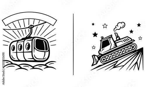 Cable car transport and bulldozer working on slope.