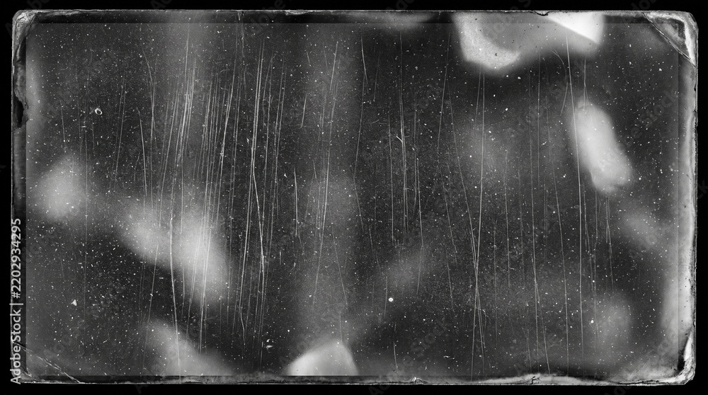 Obraz premium Old film texture with scratches, noise and light leaks. Realistic transparent overlay film texture in black-white, dust and grain. Distressed retro movie or photo negative effect of cinema nostalgia