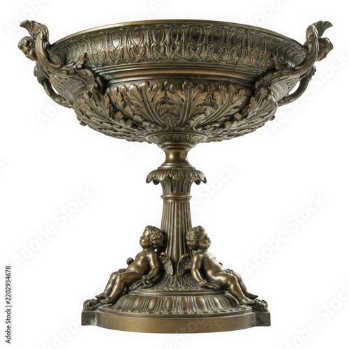 Antique ornate silver tureen on pedestal stand